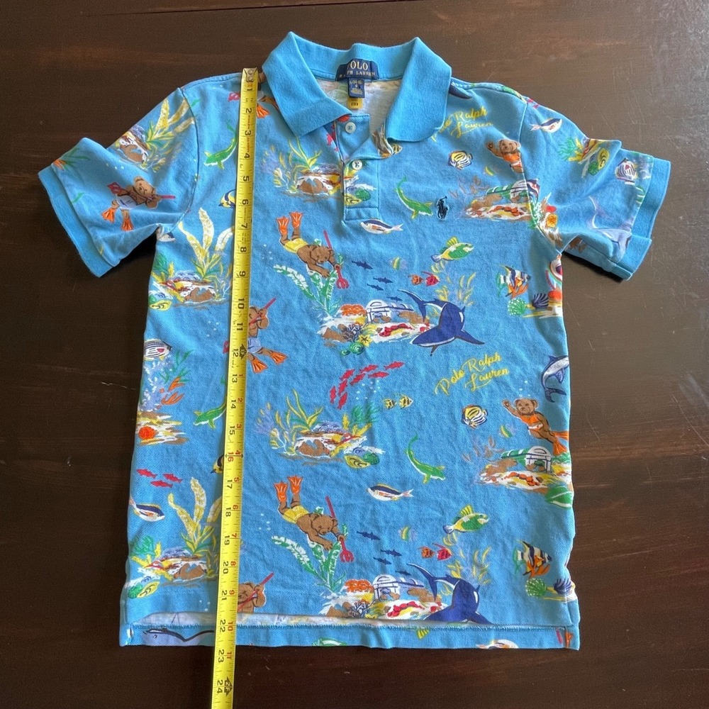 Polo Ralph Lauren Boys Blue Underwater Polo Bear Shark Shirt Size L 14-16 - Picture 5 of 8
